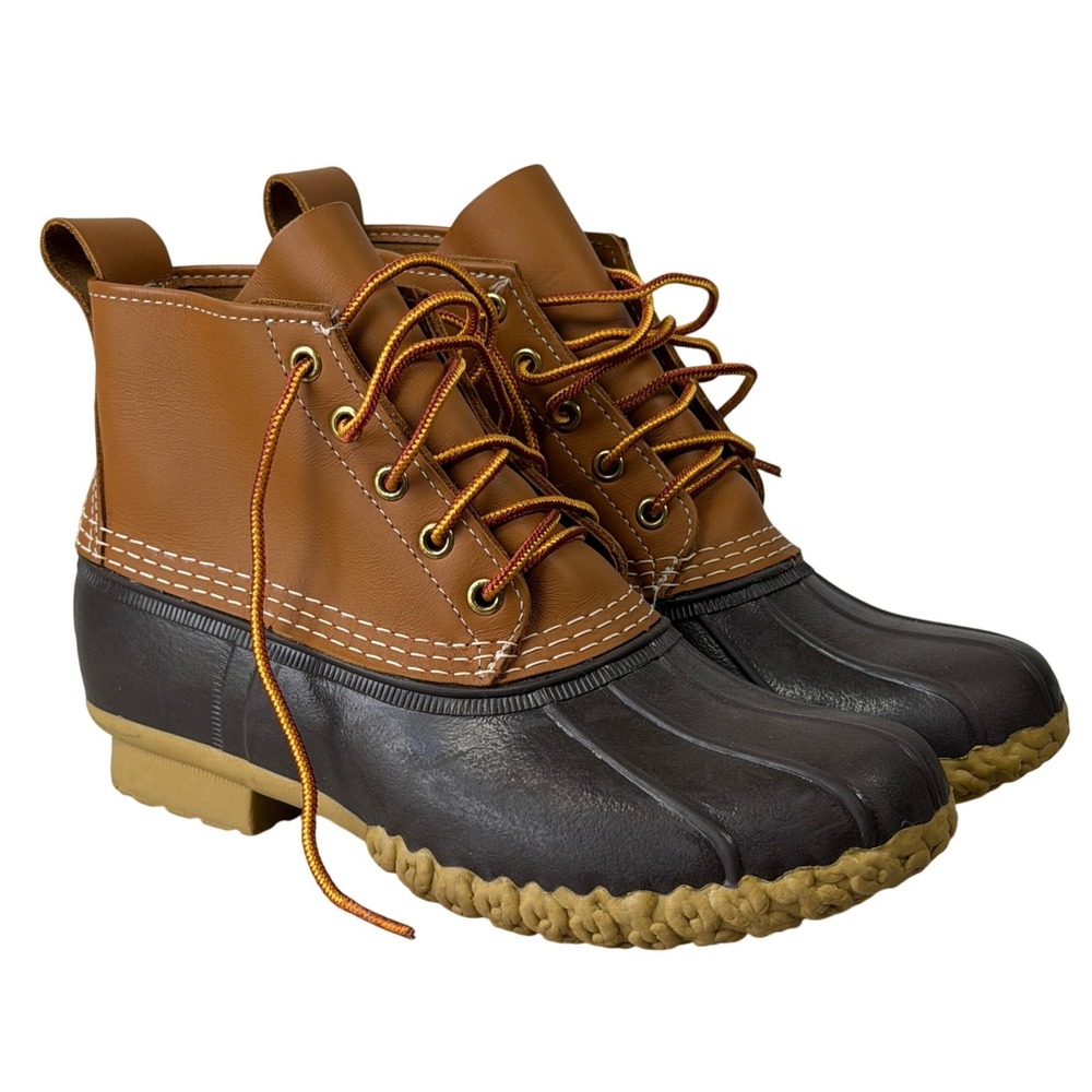 LL Bean Boots Mens 7M Tan Brown 6 Inch Duck Boots Waterproof Made in USA 175051